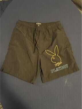 Playboy Men's Black Swim Shorts with Logo Print By Pac Sun Size Med